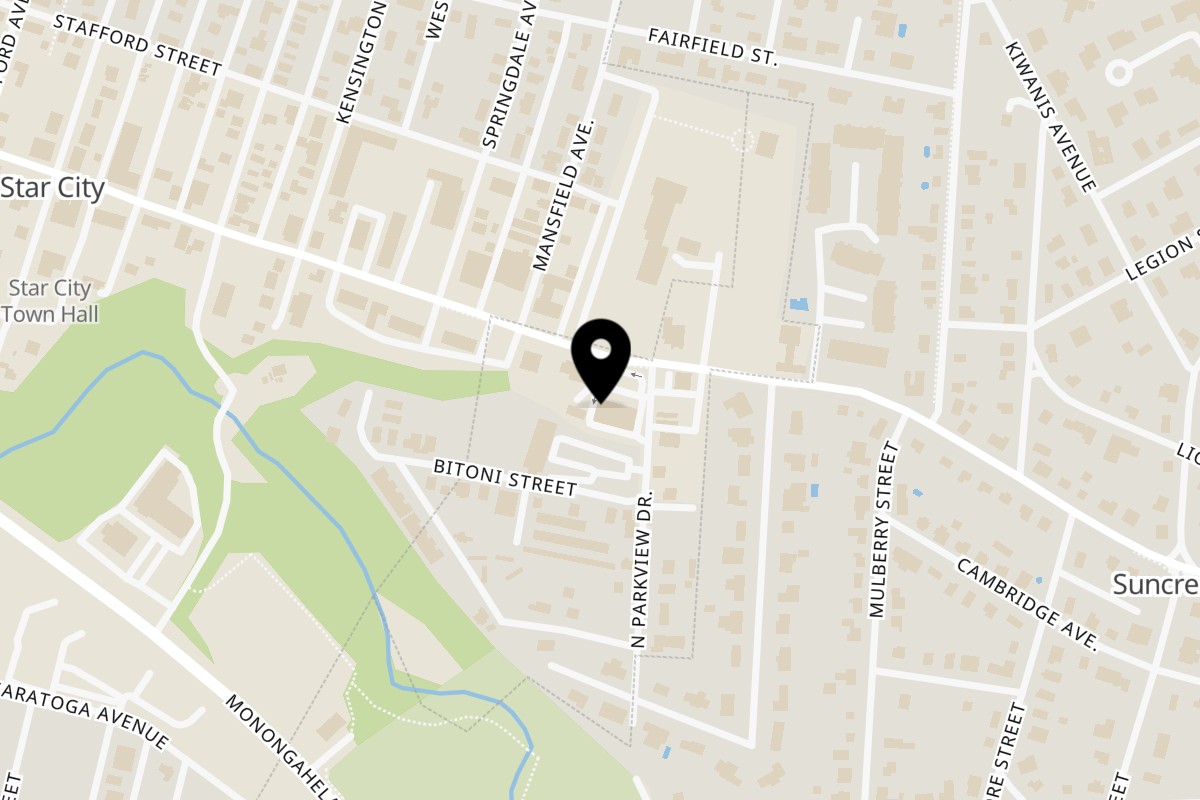 Map showing the location of Village Butcher and Market on 3345 University Ave Suite 4 in Morgantown